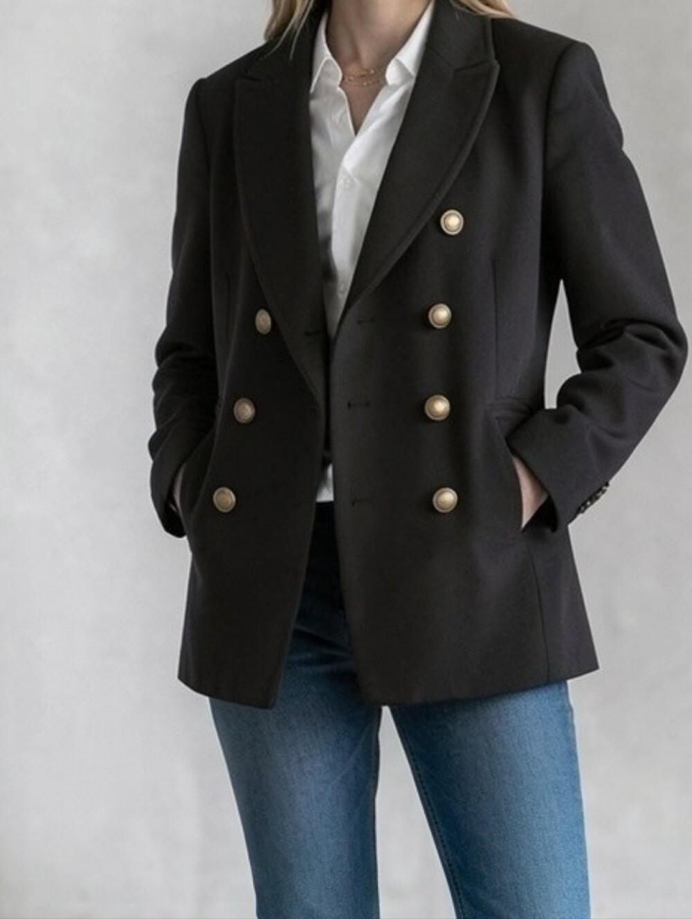 Banana Republic Black Double-Breasted Blazer with Gold Buttons 8 Petite